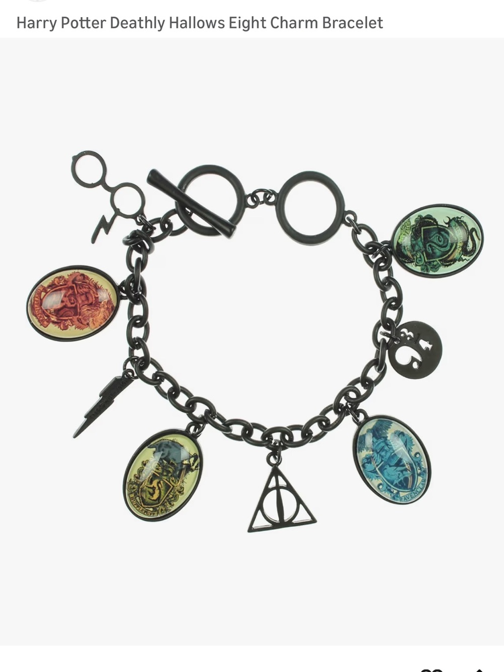 Harry Potter Deathly Hallows Charm Bracelet - Black Chain with Multicolor Charms